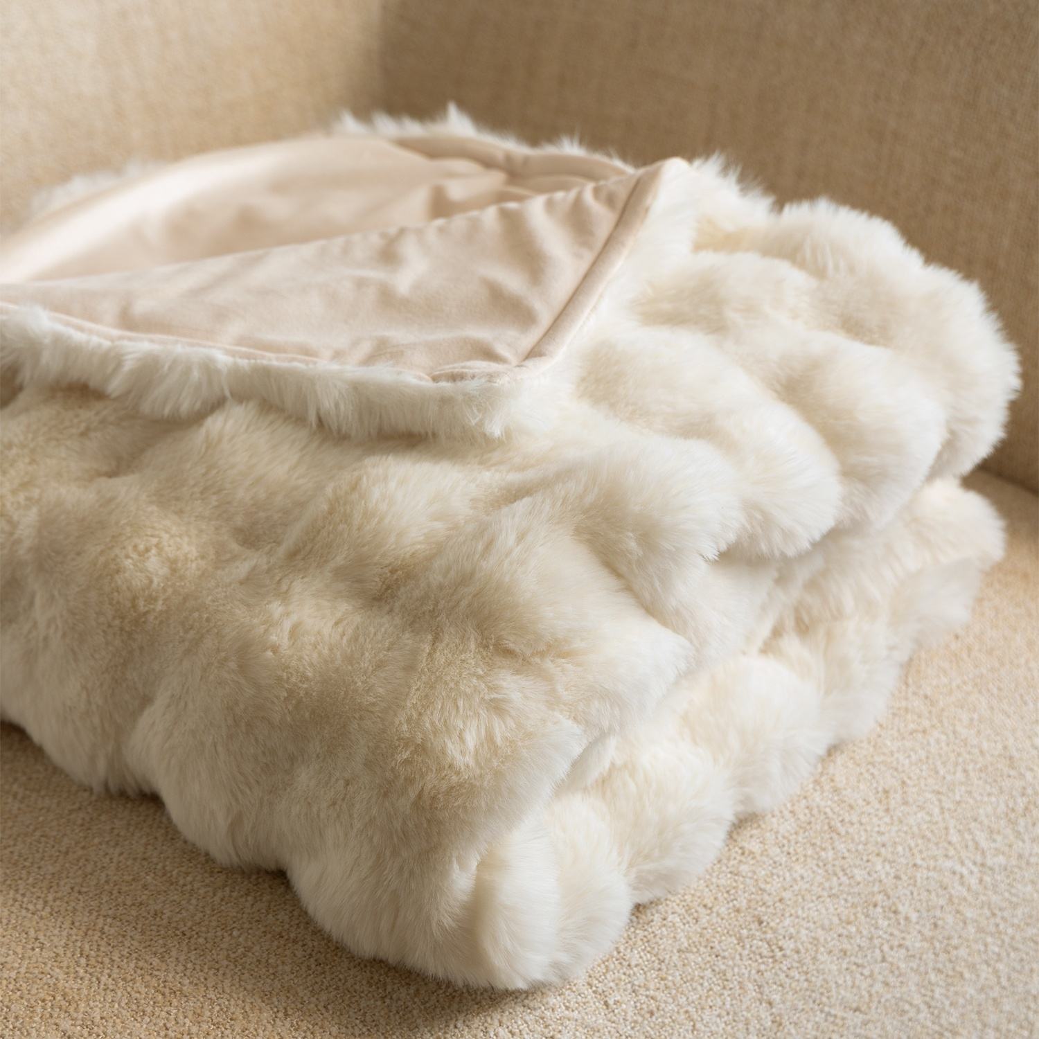 Warm Fluffy Solid Color Reversible Use Splicing Soft Throw Blanket Four ...