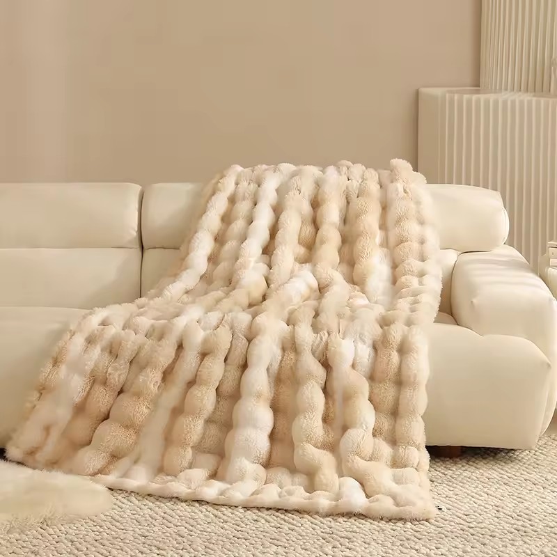 Warm Fluffy Solid Color Reversible Use Splicing Soft Throw Blanket Four ...